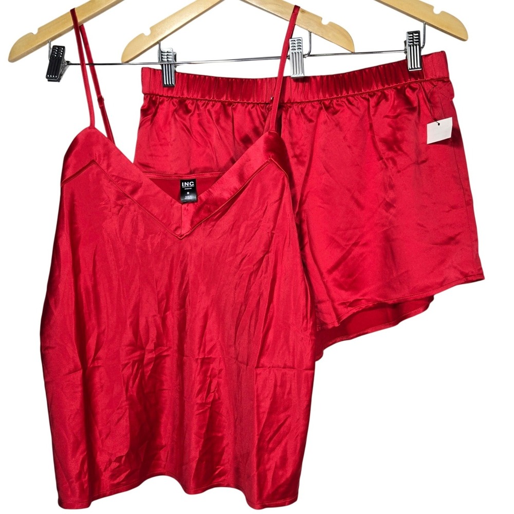 INC International Concepts Intimates Red Stretch Satin Cami and Shorts Set M‎